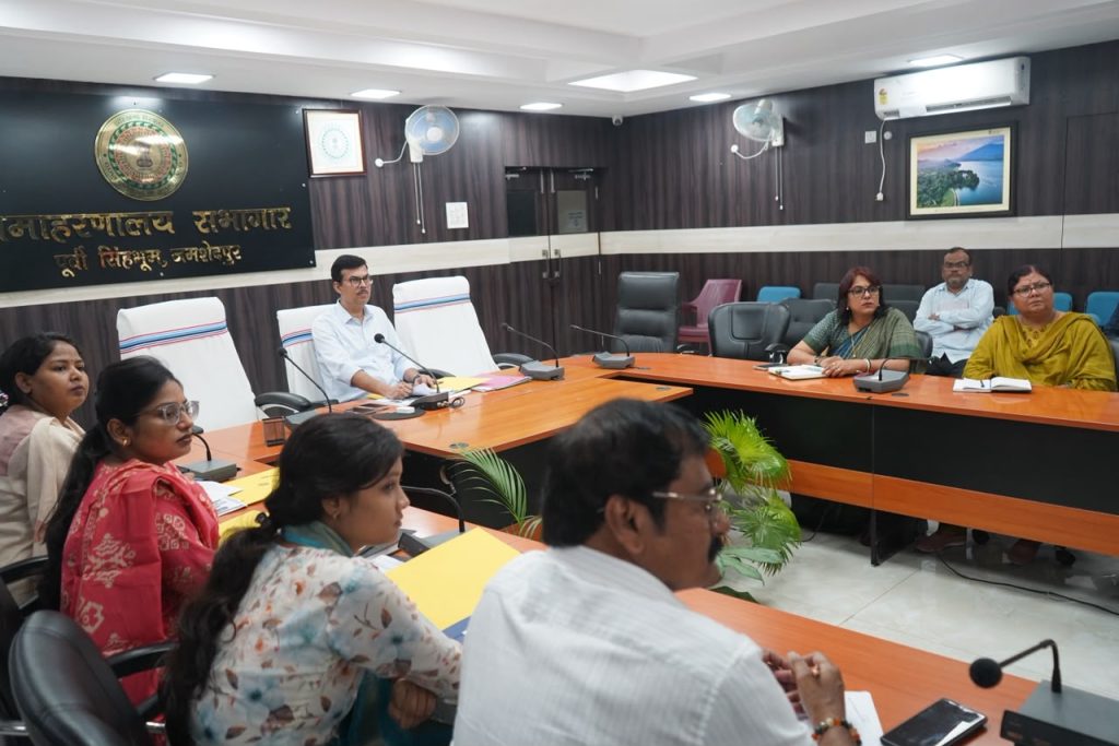 DC Jamshedpur Rajiv Ranjan chairs education department review meeting focuses on 70 percent attendance and Aadhaar camps